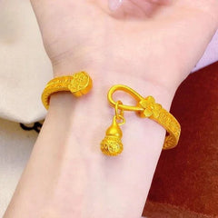 Brass Gold Plated Gourd Bangle Open Cuff Chinese Style Vintage Bracelet 07FC0E-D4 - KOEEK [3]