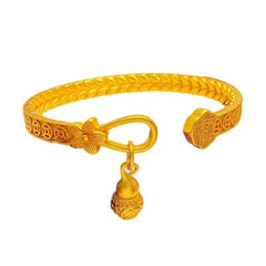 Brass Gold Plated Gourd Bangle Open Cuff Chinese Style Vintage Bracelet 07FC0E-D4 - KOEEK [4]