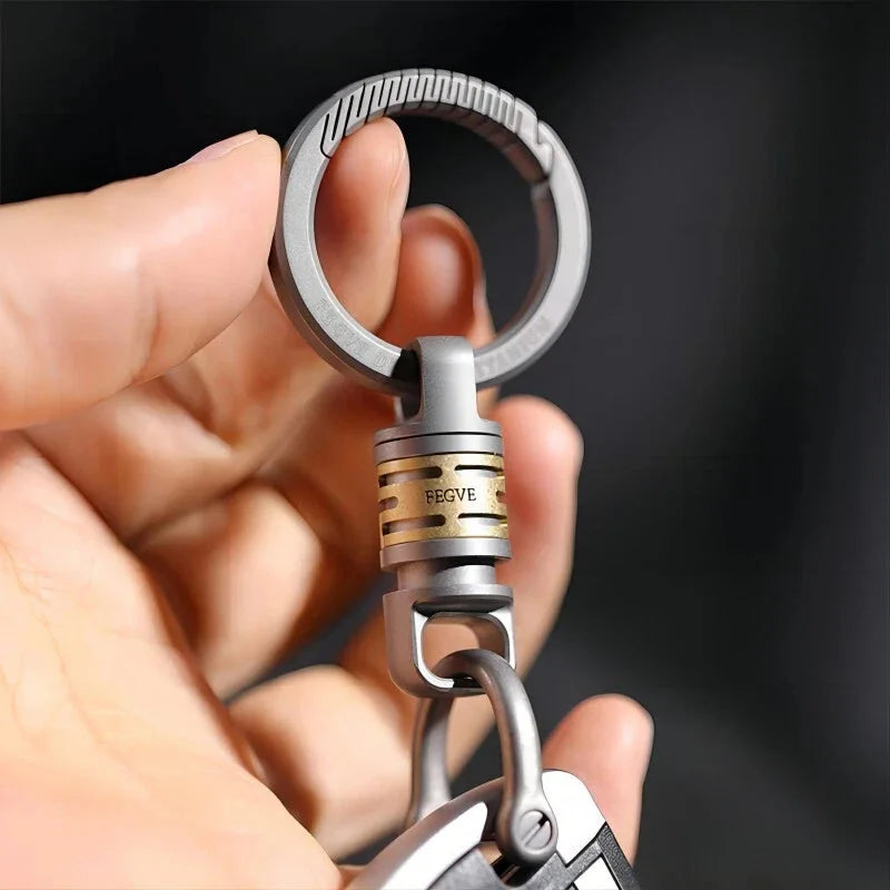 Brass Titanium Quick Release Swivel Keychain Round Carabiner Clip EDC Key Chain 07FC0E-D4 - KOEEK [10]