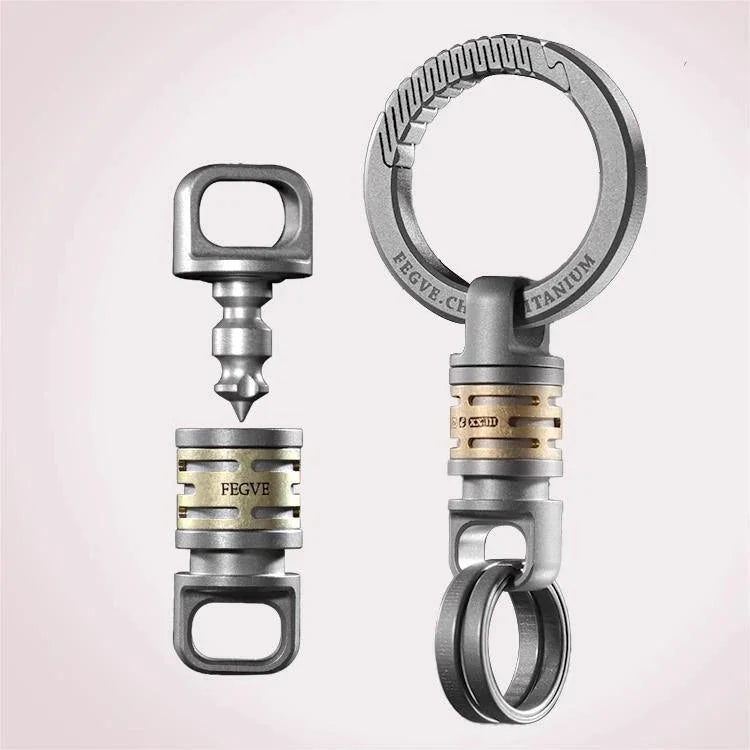 Brass Titanium Quick Release Swivel Keychain Round Carabiner Clip EDC Key Chain 07FC0E-D4 - KOEEK [2]