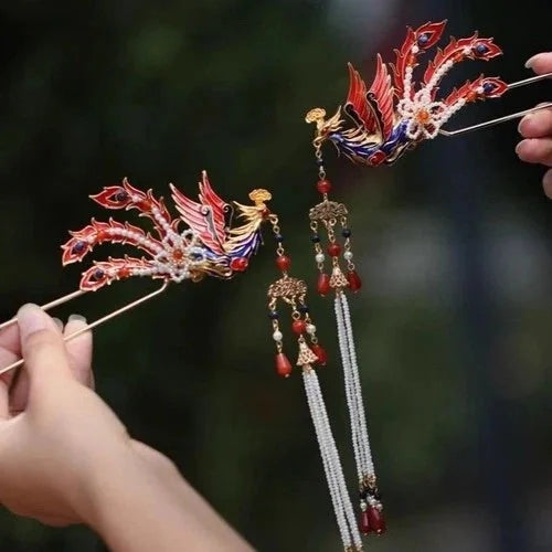 Bridal Phoenix Hairpin Chinese Vintage Cheongsam Hanfu Updo Headdress 2pc 07FC0E-D4 - KOEEK [1]