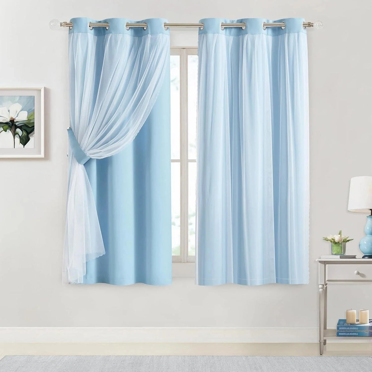 Bujaso sky blue 80% light-blocking curtains, size 37×63 07FC0E-D4 - KOEEK [1]