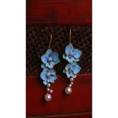 Butterfly Orchid Earrings Filigree Cloisonné Faux Pearl Chinese Style Jewelry 07FC0E-D4 - KOEEK [2]