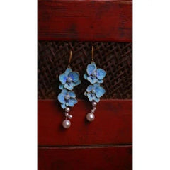 Butterfly Orchid Earrings Filigree Cloisonné Faux Pearl Chinese Style Jewelry 07FC0E-D4 - KOEEK [3]
