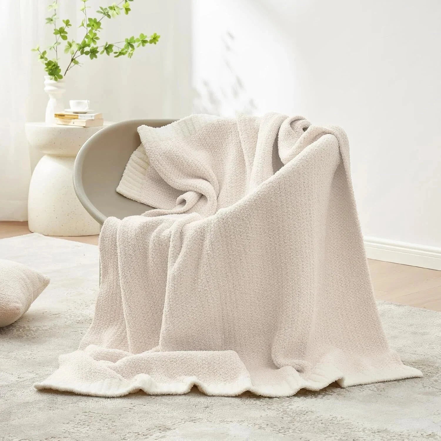 Buttery Ivory Throw Blanket for Couch,Reversible Super Soft Knitted Blankets 07FC0E-D4 - KOEEK [4]