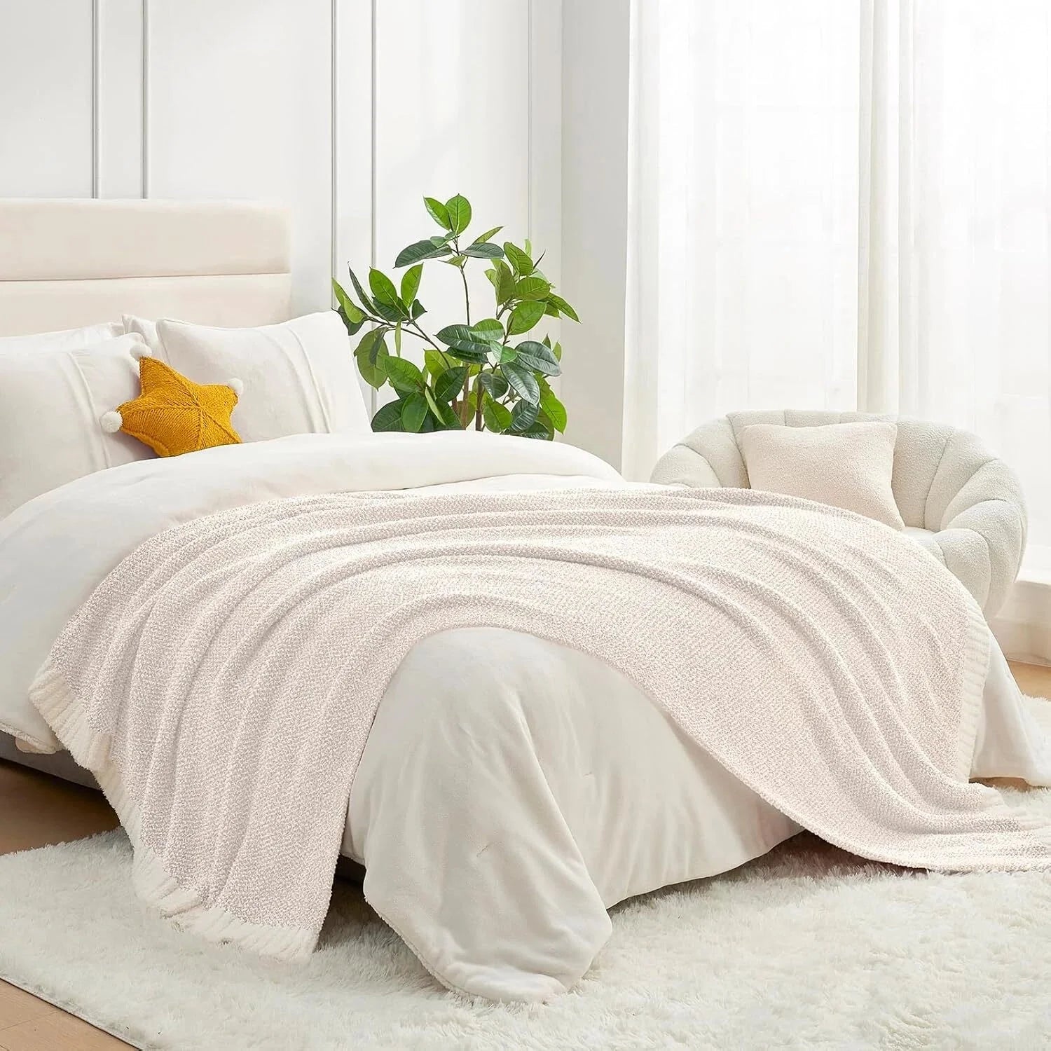 Buttery Ivory Throw Blanket for Couch,Reversible Super Soft Knitted Blankets 07FC0E-D4 - KOEEK [8]