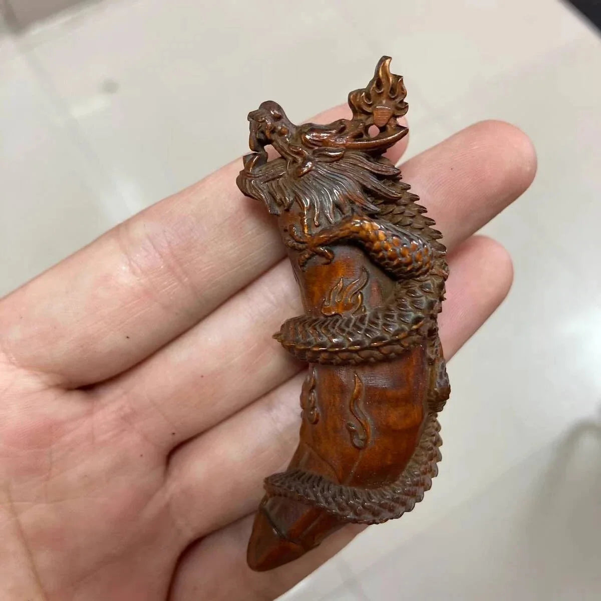 COOL Chinese Boxwood Hand Carved Dragon Figure Statue Netsuke Pendant Gift 07FC0E-D4 - KOEEK [4]