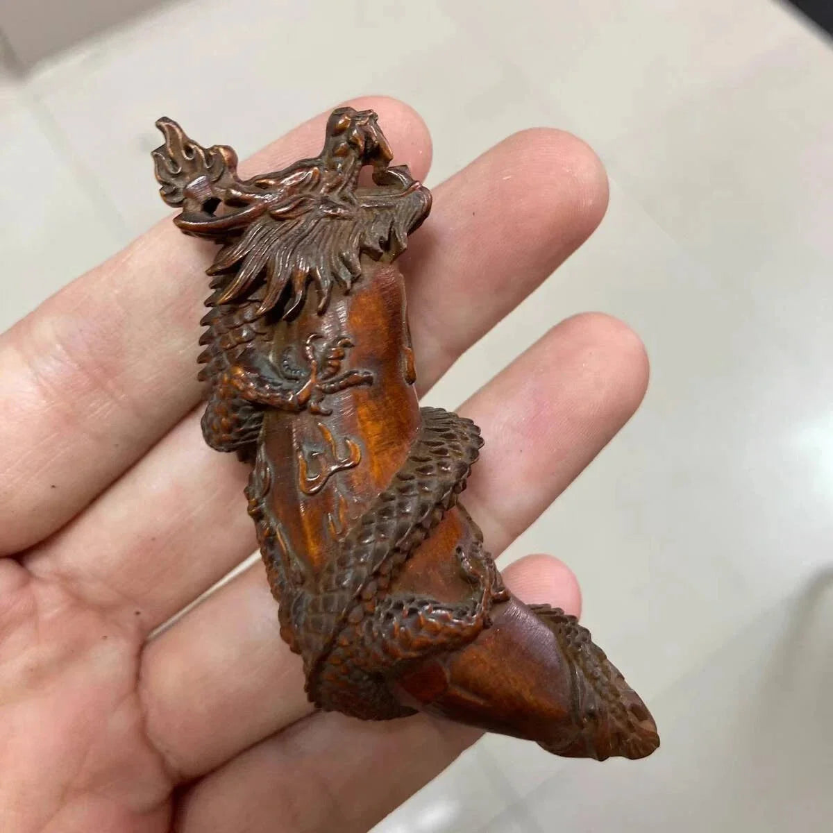 COOL Chinese Boxwood Hand Carved Dragon Figure Statue Netsuke Pendant Gift 07FC0E-D4 - KOEEK [5]