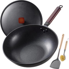 Carbon Steel Wok -13 Inch Woks & Stir-fry Pans Nonstick, Wok Pan with Lid 07FC0E-D4 - KOEEK [1]