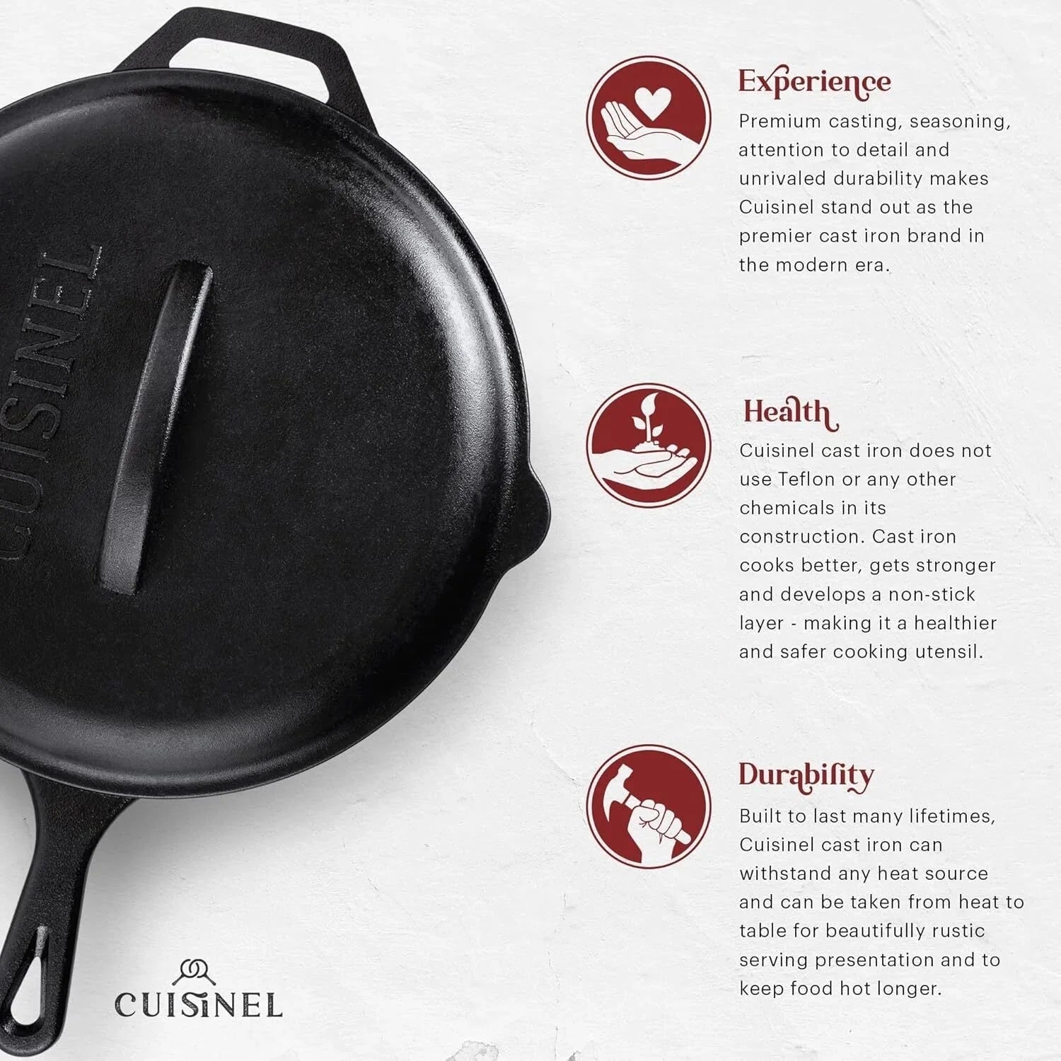 Cast Iron Skillet with Lid - 12"-inch Pre-Heated Lid Skillet Set Grill Safe 07FC0E-D4 - KOEEK [3]