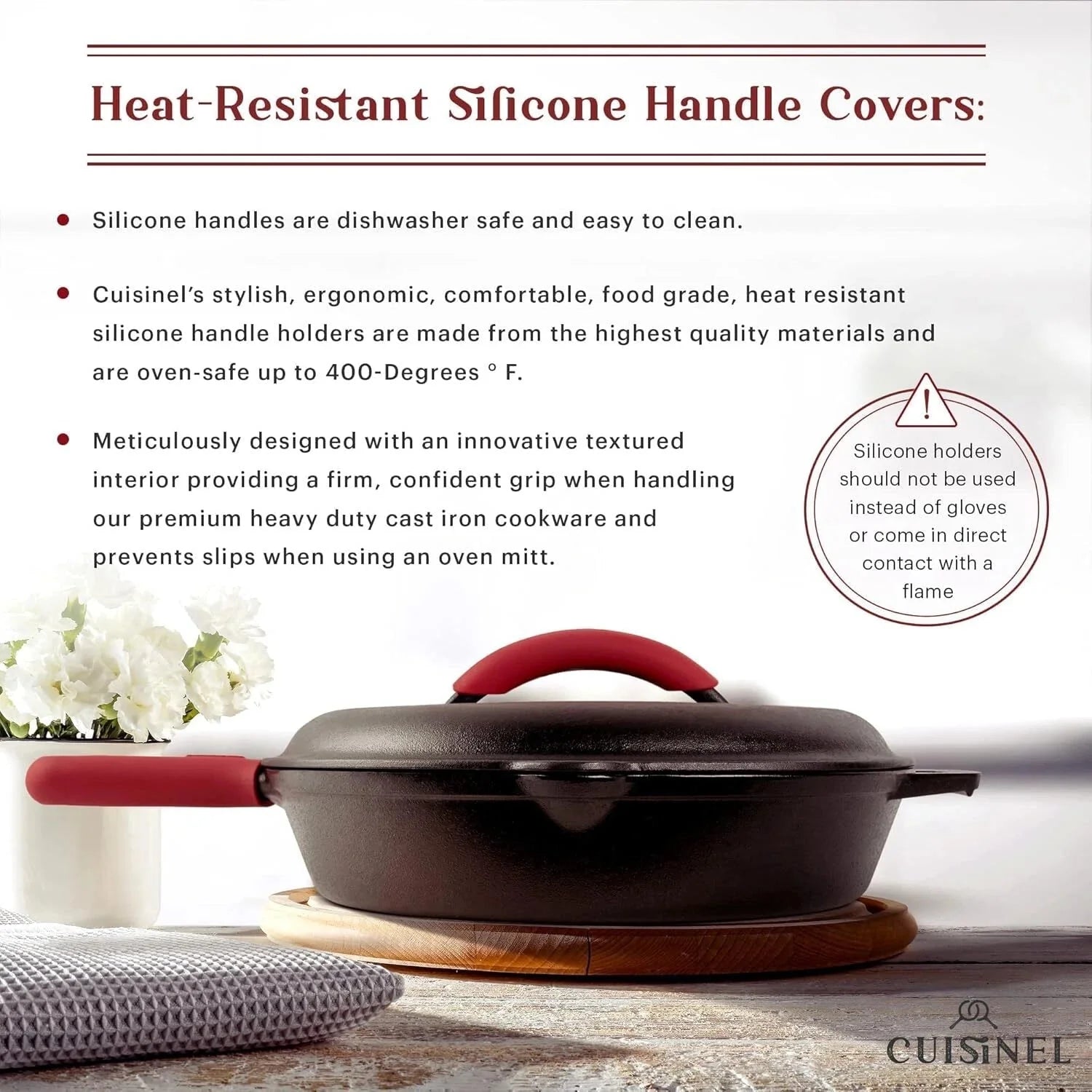 Cast Iron Skillet with Lid - 12"-inch Pre-Heated Lid Skillet Set Grill Safe 07FC0E-D4 - KOEEK [5]