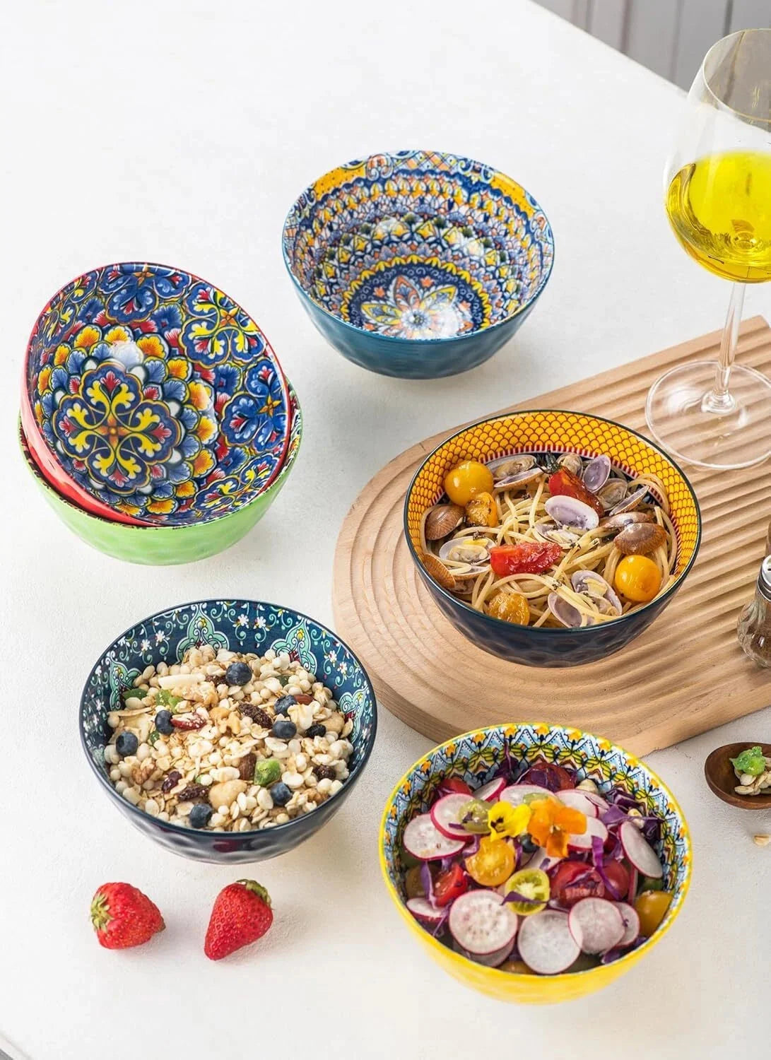 Ceramic Cereal, Soup Bowls Set of 6-25 Oz Porcelain Serving Bowls for Dinner 07FC0E-D4 - KOEEK [5]