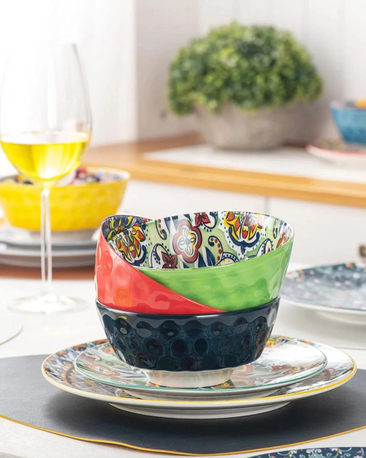 Ceramic Cereal, Soup Bowls Set of 6-25 Oz Porcelain Serving Bowls for Dinner 07FC0E-D4 - KOEEK [7]