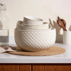 Ceramic Mixing Bowls, Set of 4, Embossed Kitchen Bowls, Prep,Serve, Gift (Ivory) 07FC0E-D4 - KOEEK [1]