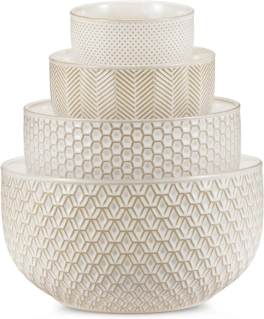 Ceramic Mixing Bowls, Set of 4, Embossed Kitchen Bowls, Prep,Serve, Gift (Ivory) 07FC0E-D4 - KOEEK [2]