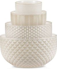 Ceramic Mixing Bowls, Set of 4, Embossed Kitchen Bowls, Prep,Serve, Gift (Ivory) 07FC0E-D4 - KOEEK [2]