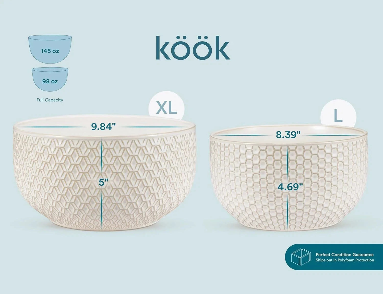 Ceramic Mixing Bowls, Set of 4, Embossed Kitchen Bowls, Prep,Serve, Gift (Ivory) 07FC0E-D4 - KOEEK [7]