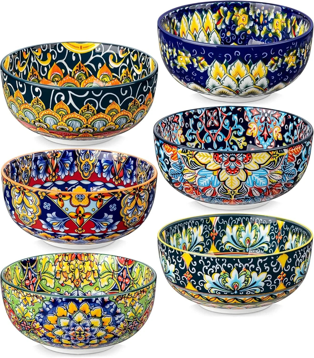 Cereal Bowl 6 Piece Set, Bohemian Ceramic Soup Bowl, 28 oz Colorful Bowl Set 07FC0E-D4 - KOEEK [1]