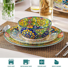 Cereal Bowl 6 Piece Set, Bohemian Ceramic Soup Bowl, 28 oz Colorful Bowl Set 07FC0E-D4 - KOEEK [4]