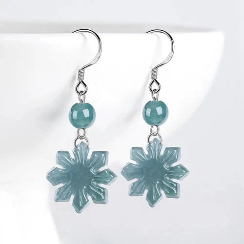 Certified Natural Blue Burma Jade jadeite S925Silver Sunflower Pendant Earrings 07FC0E-D4 - KOEEK [1]