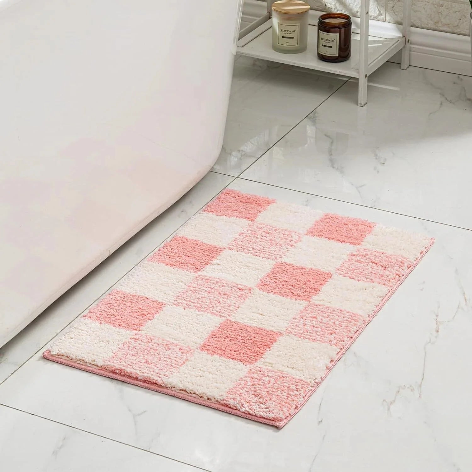 Checkered Bath mats for Bathroom Non Slip, Fluffy Absorbent Microfiber Bath mat 07FC0E-D4 - KOEEK [2]