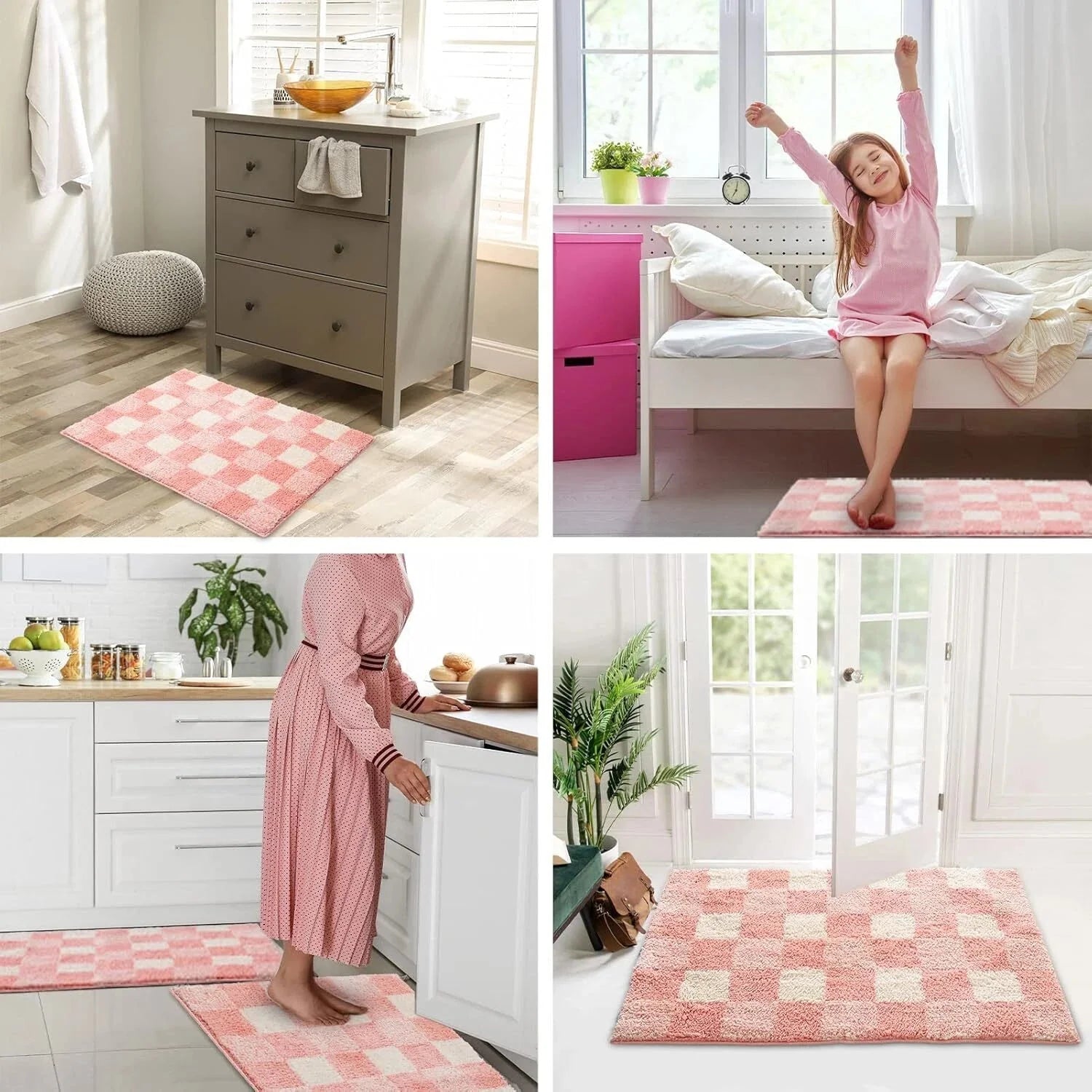 Checkered Bath mats for Bathroom Non Slip, Fluffy Absorbent Microfiber Bath mat 07FC0E-D4 - KOEEK [7]