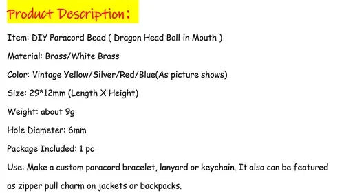 China Dragon Bead DIY Lanyard Paracord Beads Knife Bracelet EDC Kenchain Jewelry 07FC0E-D4 - KOEEK [6]