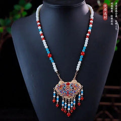 Chinese Cloisonne Blue Enamel Necklace Ethnic Hanfu Jewelry Elegant Accessory 07FC0E-D4 - KOEEK [2]