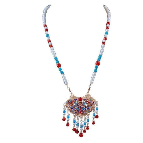 Chinese Cloisonne Blue Enamel Necklace Ethnic Hanfu Jewelry Elegant Accessory 07FC0E-D4 - KOEEK [6]