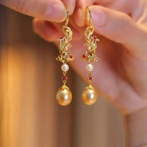 Chinese Gold Filigree Enamel Phoenix Tassel Earrings Hanfu Cheongsam Jewelry 07FC0E-D4 - KOEEK [1]