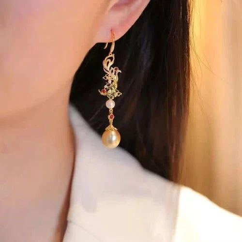 Chinese Gold Filigree Enamel Phoenix Tassel Earrings Hanfu Cheongsam Jewelry 07FC0E-D4 - KOEEK [2]