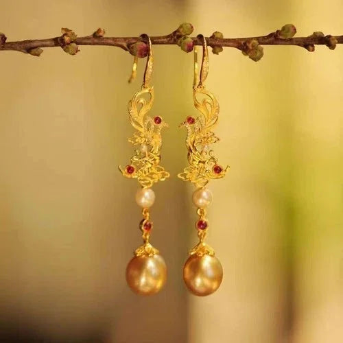 Chinese Gold Filigree Enamel Phoenix Tassel Earrings Hanfu Cheongsam Jewelry 07FC0E-D4 - KOEEK [4]
