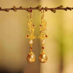 Chinese Gold Filigree Enamel Phoenix Tassel Earrings Hanfu Cheongsam Jewelry 07FC0E-D4 - KOEEK [4]
