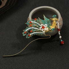 Chinese Hanfu Blue Enamel Phoenix Tassel Hairpin Vintage Style Jewelry 07FC0E-D4 - KOEEK [2]