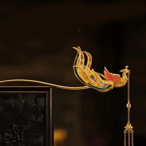 Chinese Hanfu Phoenix Hairpin Vintage Tassel Hair Stick Headdress Accessory 07FC0E-D4 - KOEEK [1]