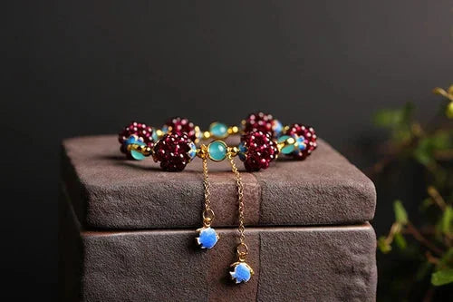Chinese Natural Garnet Hand Knitting Cloisonné Exquisite Vogue Bracelet 07FC0E-D4 - KOEEK [11]