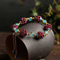 Chinese Natural Garnet Hand Knitting Cloisonné Exquisite Vogue Bracelet 07FC0E-D4 - KOEEK [1]