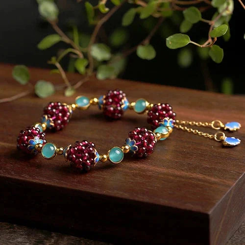 Chinese Natural Garnet Hand Knitting Cloisonné Exquisite Vogue Bracelet 07FC0E-D4 - KOEEK [2]