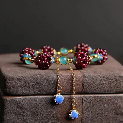 Chinese Natural Garnet Hand Knitting Cloisonné Exquisite Vogue Bracelet 07FC0E-D4 - KOEEK [4]