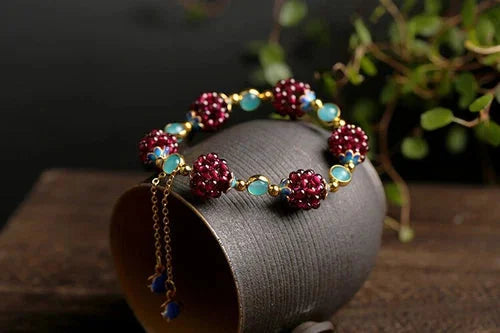 Chinese Natural Garnet Hand Knitting Cloisonné Exquisite Vogue Bracelet 07FC0E-D4 - KOEEK [7]