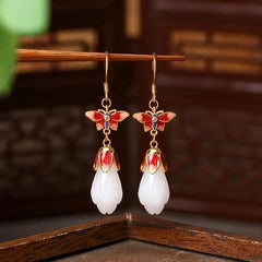 Chinese Style Butterfly Enamel Vintage Jade Stud Earrings 07FC0E-D4 - KOEEK [1]