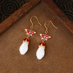 Chinese Style Butterfly Enamel Vintage Jade Stud Earrings 07FC0E-D4 - KOEEK [2]
