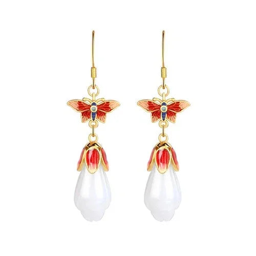 Chinese Style Butterfly Enamel Vintage Jade Stud Earrings 07FC0E-D4 - KOEEK [4]