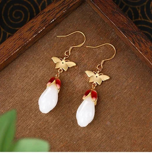 Chinese Style Butterfly Enamel Vintage Jade Stud Earrings 07FC0E-D4 - KOEEK [7]