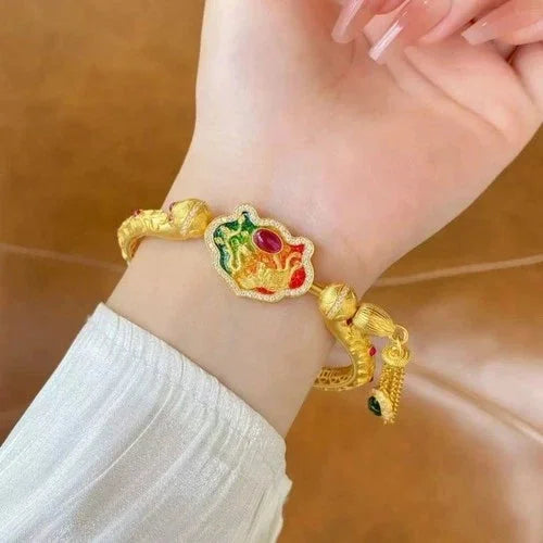 Chinese Style Dragon Phoenix Peace Bangle Detachable Jewelry Set Gift 07FC0E-D4 - KOEEK [3]