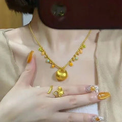 Chinese Style Enamel Bead Circle Necklace Gold Plated Lucky Pendant Jewelry 07FC0E-D4 - KOEEK [2]