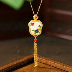 Chinese Style Enamel Fan Pendant Tassel Necklace Vintage  Chinese Style 07FC0E-D4 - KOEEK [1]