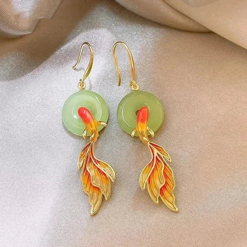 Chinese Style Feng Shui Koi Fish Earrings Studs for Women 07FC0E-D4 - KOEEK [2]