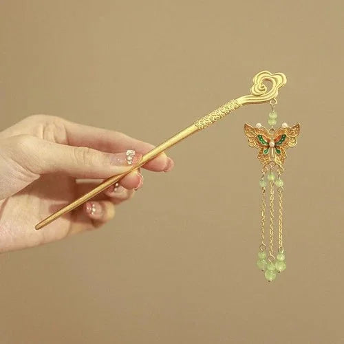 Chinese Style Filigree Cloisonné Butterfly Cloud Tassel Enamel Hairpin 07FC0E-D4 - KOEEK [1]