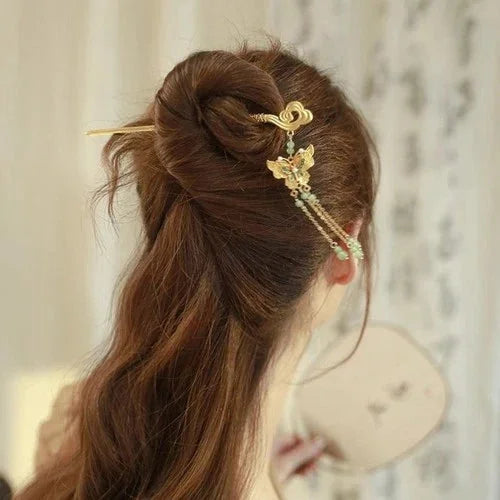 Chinese Style Filigree Cloisonné Butterfly Cloud Tassel Enamel Hairpin 07FC0E-D4 - KOEEK [5]